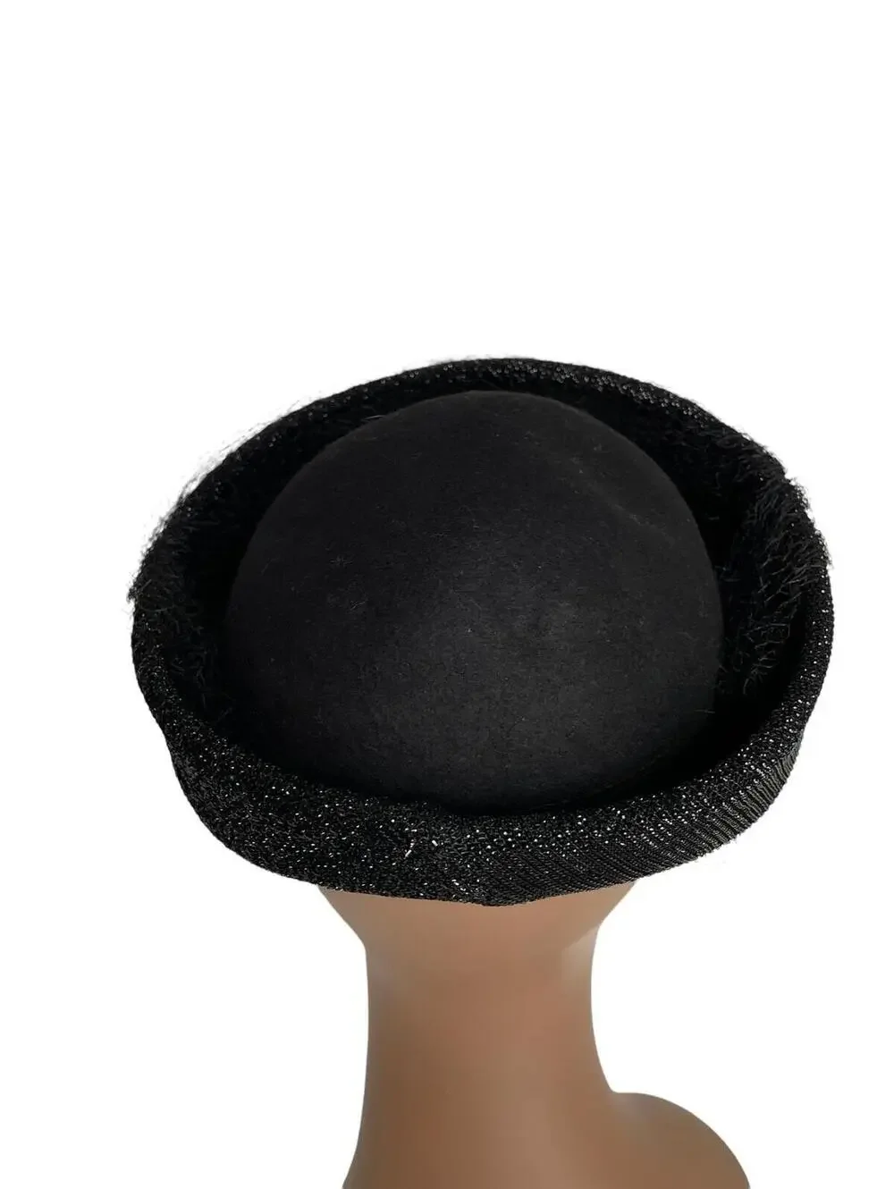 Vintage 60s Black Wool Felt Hat: Glittery Brim Henry Pollak Glenover (22 Inches)